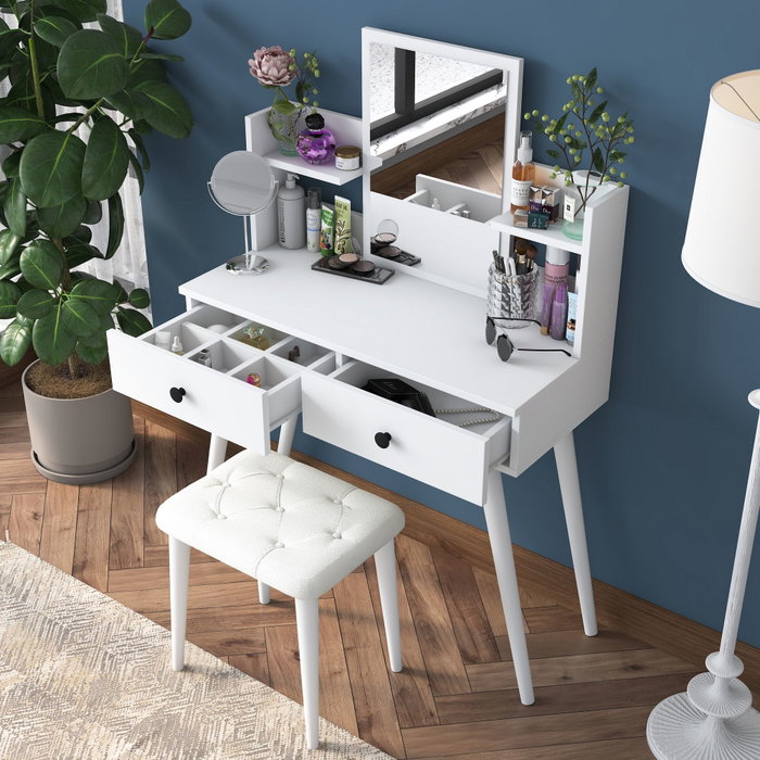 Hanah Home Mesa de Maquillaje con Pouf en Blanco